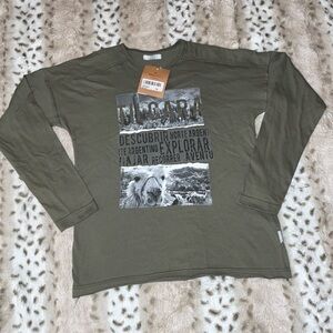 Mimo & Co Boys Olive Green Tilcara Argentina Graphic Long Sleeve Shirt Size 14